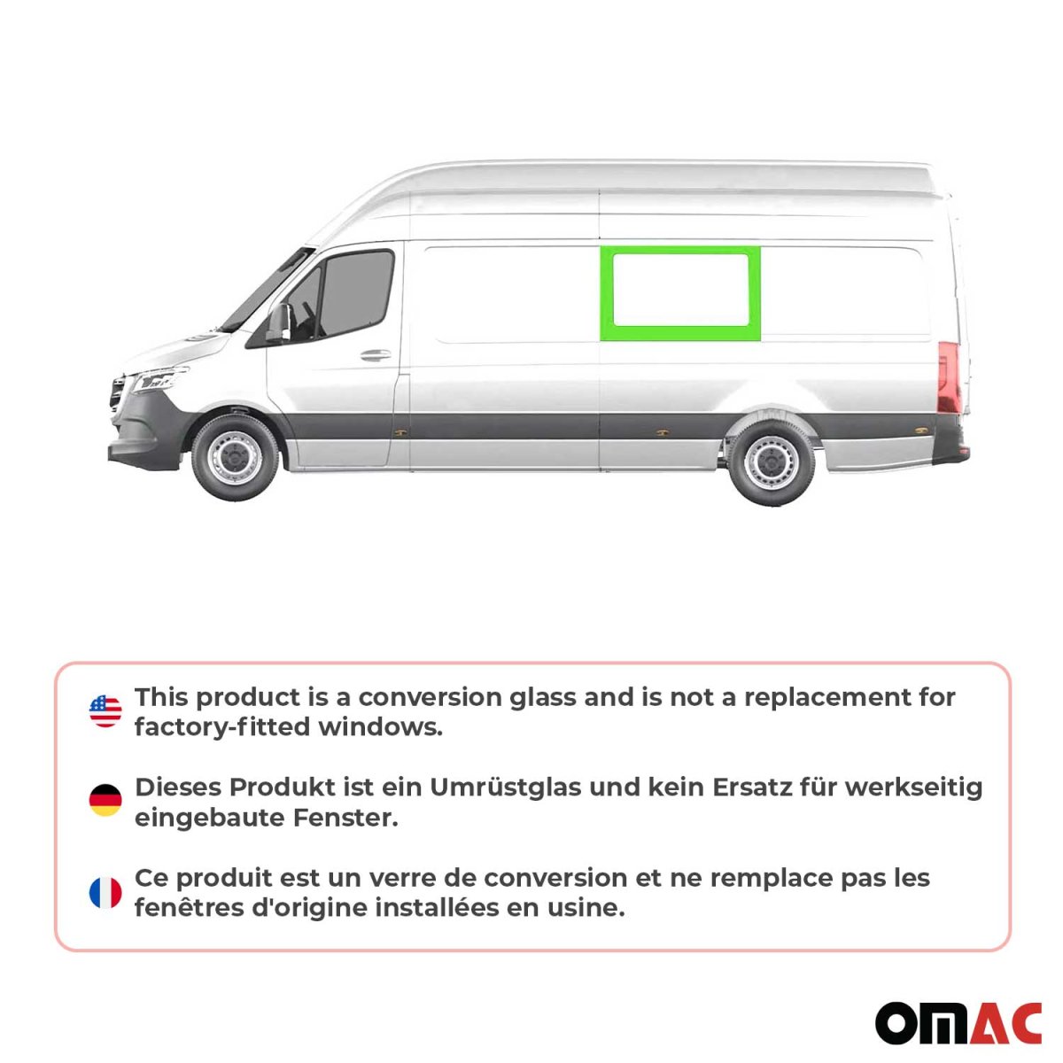 Mercedes Sprinter Middle Side Fixed Glass - Left - Omac - Galaxy - '19-'25